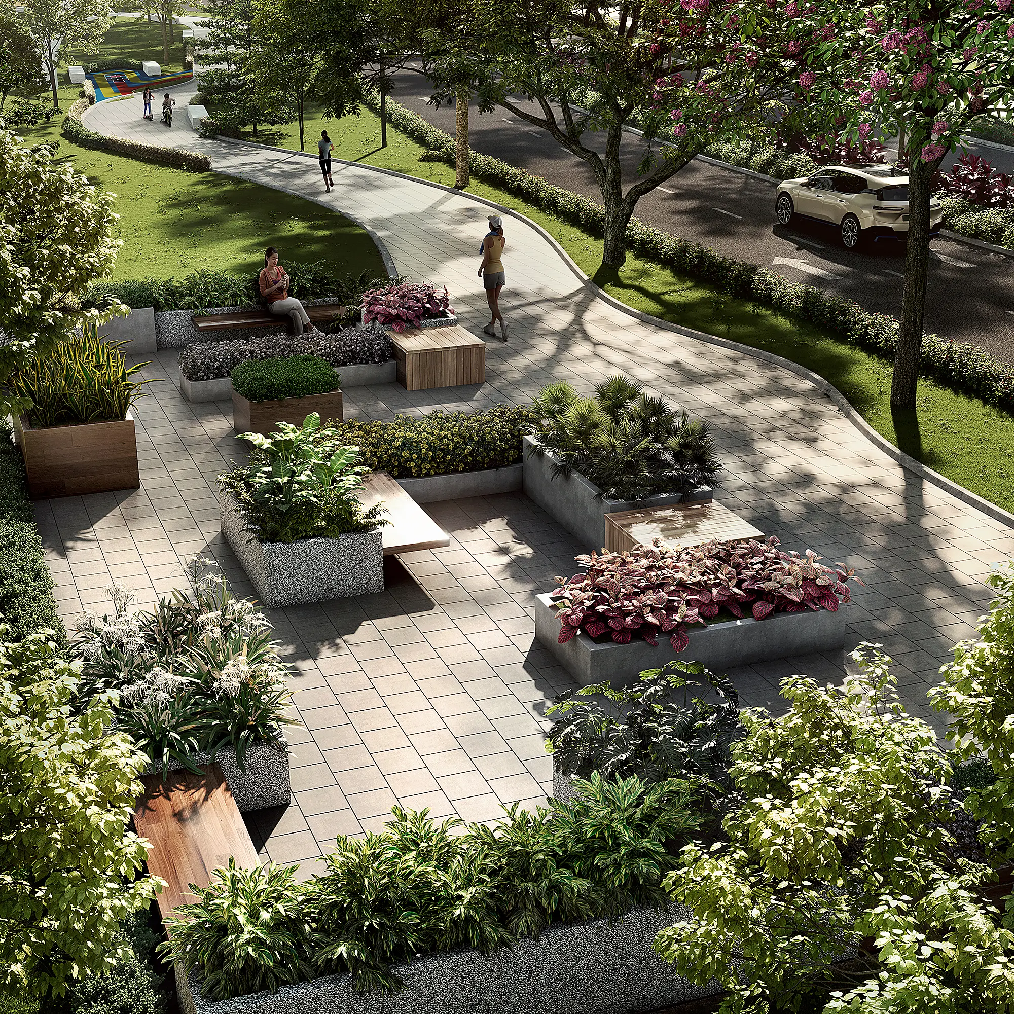 Beautiful Botanika Avenue with seating nooks and ample space to people to move.